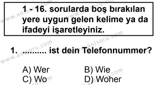 Almanca 1 Dersi 2011 - 2012 Yılı 2. Dönem Sınav Soruları 1. Soru