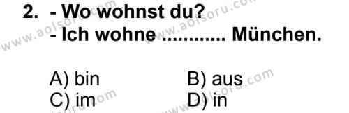 Almanca 1 Dersi 2012 - 2013 Yılı Ek Sınav Soruları 2. Soru