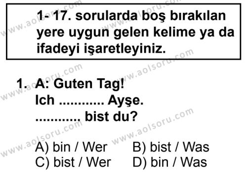 Almanca 1 Dersi 2013 - 2014 Yılı 1. Dönem Sınav Soruları 1. Soru
