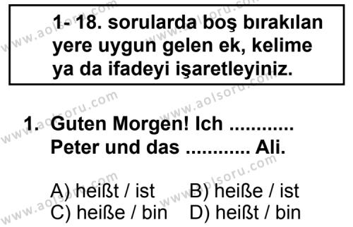 Almanca 1 Dersi 2014-2015 Yılı 1. Dönem Sınavı 1. Soru