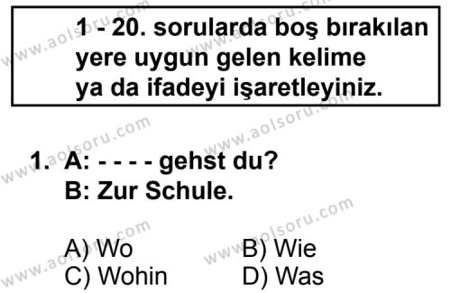 Almanca 1 Dersi 2014 - 2015 Yılı 2. Dönem Sınav Soruları 1. Soru