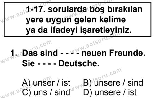 Almanca 1 Dersi 2015 - 2016 Yılı 1. Dönem Sınav Soruları 1. Soru