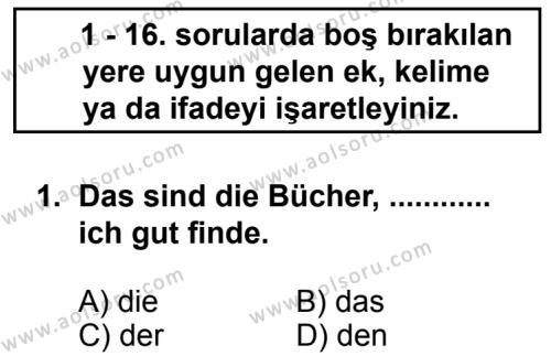 Almanca 2 Dersi 2013 - 2014 Yılı 3. Dönem Sınav Soruları 1. Soru