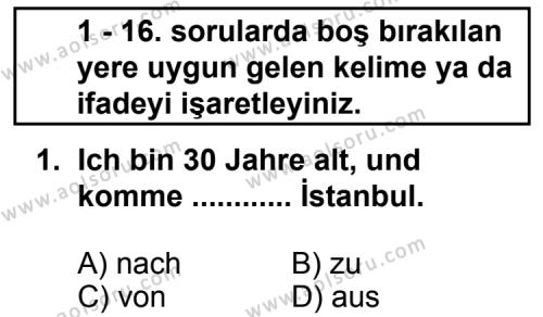 Almanca 2 Dersi 2011 - 2012 Yılı 2. Dönem Sınav Soruları 1. Soru