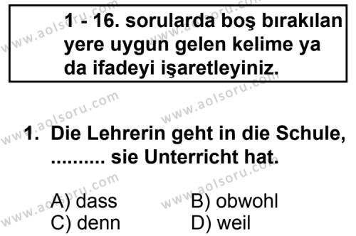 Almanca 2 Dersi 2012 - 2013 Yılı 1. Dönem Sınav Soruları 1. Soru