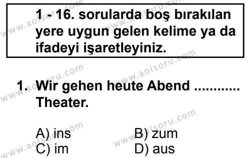 Almanca 3 Dersi 2011 - 2012 Yılı 1. Dönem Sınav Soruları 1. Soru