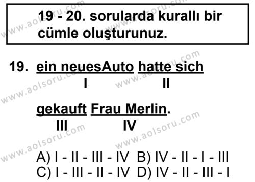 Almanca 3 Dersi 2011-2012 Yılı 1. Dönem Sınavı 19. Soru
