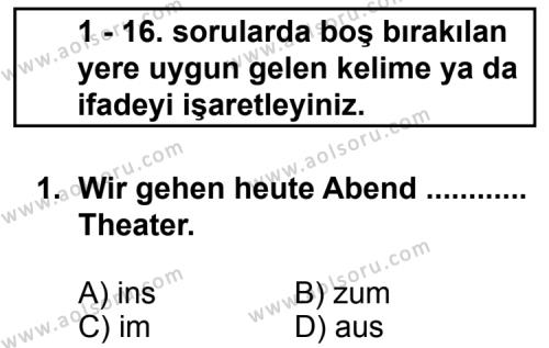 Almanca 3 Dersi 2011 - 2012 Yılı Ek Sınav Soruları 1. Soru