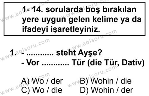 Almanca 3 Dersi 2013-2014 Yılı 1. Dönem Sınavı 1. Soru