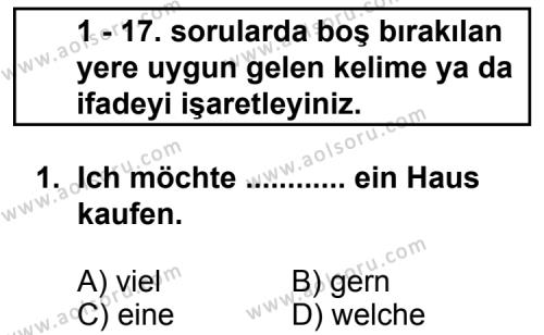 Almanca 4 Dersi 2012 - 2013 Yılı 2. Dönem Sınav Soruları 1. Soru