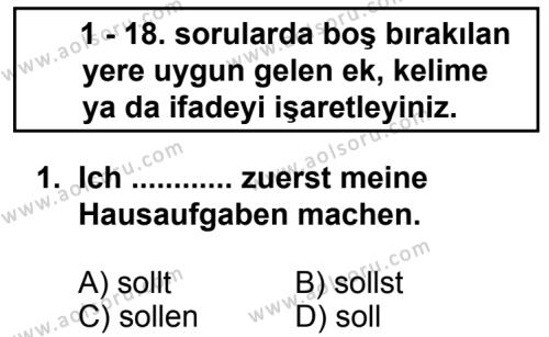 Almanca 4 Dersi 2013 - 2014 Yılı 3. Dönem Sınav Soruları 1. Soru