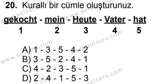 Almanca 4 Dersi 2014-2015 Yılı 2. Dönem Sınavı 20. Soru