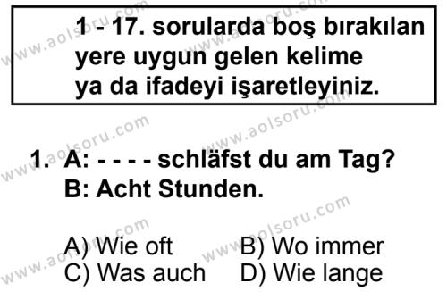 Almanca 4 Dersi 2015-2016 Yılı 1. Dönem Sınavı 1. Soru