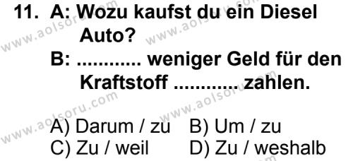 Almanca 5 Dersi 2011-2012 Yılı 1. Dönem Sınavı 11. Soru