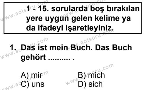 Almanca 5 Dersi 2012 - 2013 Yılı 1. Dönem Sınav Soruları 1. Soru