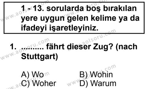 Almanca 6 Dersi 2011 - 2012 Yılı 1. Dönem Sınav Soruları 1. Soru