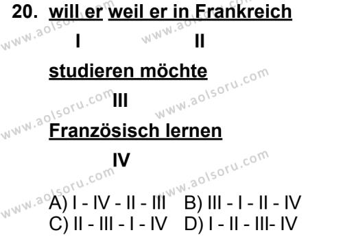 Almanca 6 Dersi 2011-2012 Yılı 1. Dönem Sınavı 20. Soru