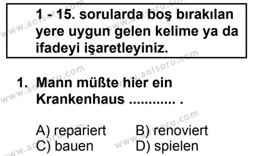 Almanca 6 Dersi 2011 - 2012 Yılı 2. Dönem Sınav Soruları 1. Soru