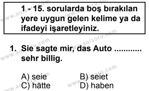 Almanca 6 Dersi 2012 - 2013 Yılı 2. Dönem Sınav Soruları 1. Soru