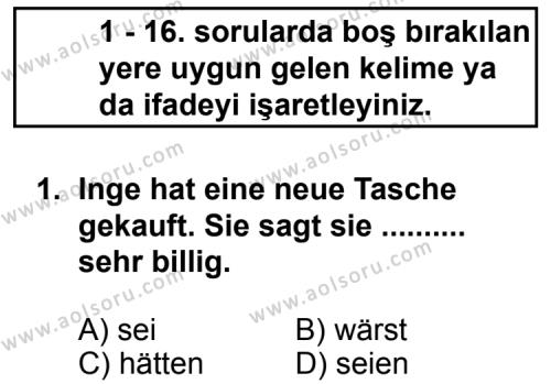 Almanca 6 Dersi 2012 - 2013 Yılı 3. Dönem Sınav Soruları 1. Soru
