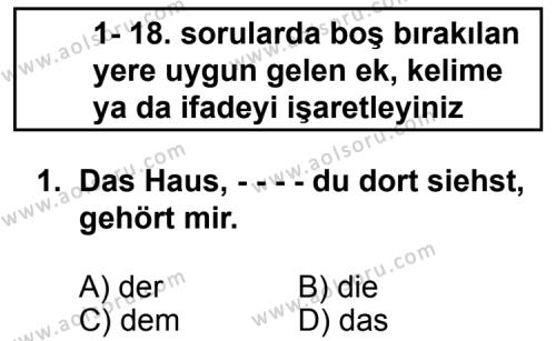Almanca 6 Dersi 2014 - 2015 Yılı 3. Dönem Sınav Soruları 1. Soru