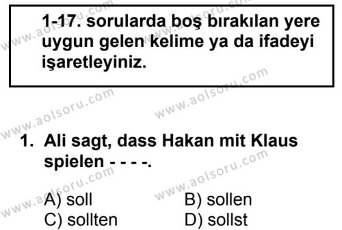 Almanca 6 Dersi 2016 - 2017 Yılı 1. Dönem Sınav Soruları 1. Soru