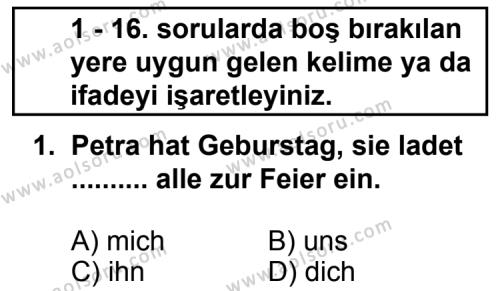 Almanca 7 Dersi 2011 - 2012 Yılı 1. Dönem Sınav Soruları 1. Soru
