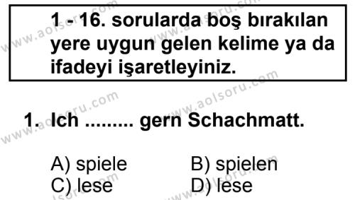 Almanca 7 Dersi 2011 - 2012 Yılı 3. Dönem Sınav Soruları 1. Soru