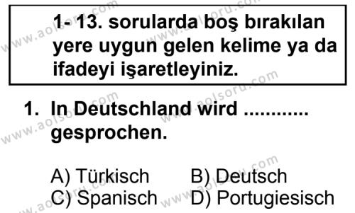 Almanca 7 Dersi 2013 - 2014 Yılı 1. Dönem Sınav Soruları 1. Soru