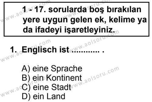 Almanca 7 Dersi 2013 - 2014 Yılı 3. Dönem Sınav Soruları 1. Soru