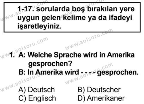 Almanca 7 Dersi 2016 - 2017 Yılı 1. Dönem Sınav Soruları 1. Soru