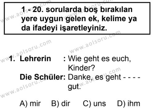 Almanca 7 Dersi 2017 - 2018 Yılı 2. Dönem Sınav Soruları 1. Soru