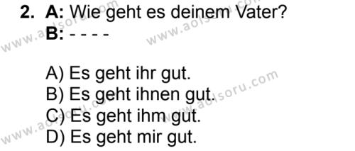 Almanca 7 Dersi 2017 - 2018 Yılı 2. Dönem Sınav Soruları 2. Soru