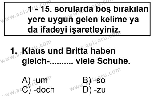 Almanca 8 Dersi 2012 - 2013 Yılı 1. Dönem Sınav Soruları 1. Soru