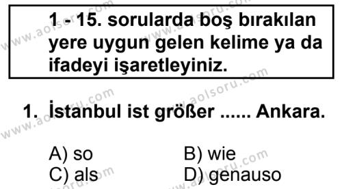 Almanca 8 Dersi 2012 - 2013 Yılı 2. Dönem Sınav Soruları 1. Soru