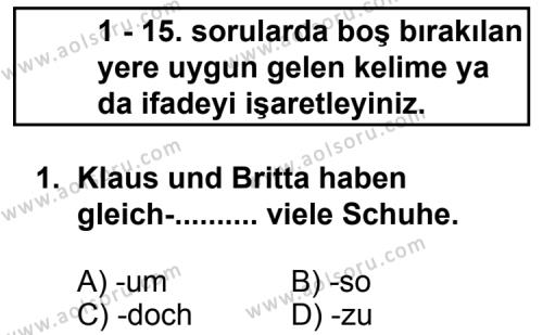 Almanca 8 Dersi 2012 - 2013 Yılı 3. Dönem Sınav Soruları 1. Soru