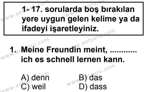 Almanca 8 Dersi 2013 - 2014 Yılı 1. Dönem Sınav Soruları 1. Soru