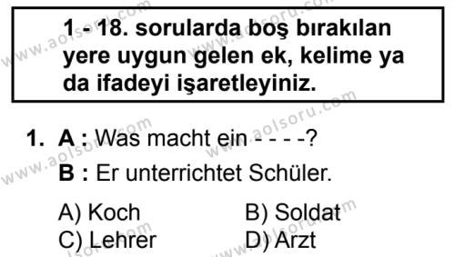 Almanca 8 Dersi 2017 - 2018 Yılı Ek Sınav Soruları 1. Soru