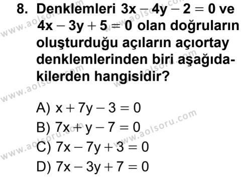 Analitik Geometri 1 Dersi 2011-2012 Yılı 2. Dönem Sınavı 8. Soru