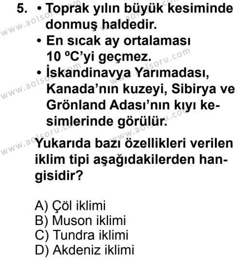 Coğrafya 1 Dersi 2012-2013 Yılı 2. Dönem Sınavı 5. Soru
