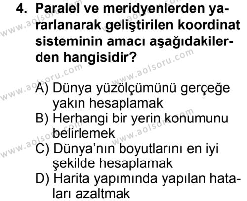 Coğrafya 1 Dersi 2013 - 2014 Yılı 3. Dönem Sınav Soruları 4. Soru
