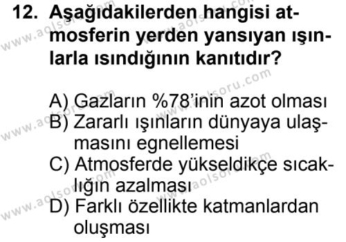 Coğrafya 1 Dersi 2014-2015 Yılı 1. Dönem Sınavı 12. Soru