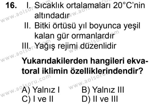 Coğrafya 1 Dersi 2015-2016 Yılı 2. Dönem Sınavı 16. Soru