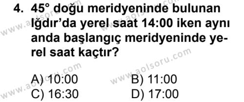 Coğrafya 1 Dersi 2016 - 2017 Yılı 2. Dönem Sınav Soruları 4. Soru