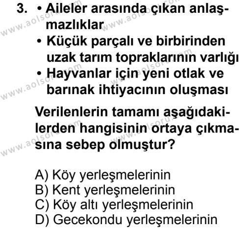 Coğrafya 2 Dersi 2013 - 2014 Yılı 1. Dönem Sınav Soruları 3. Soru