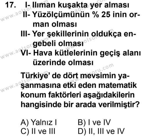 Coğrafya 2 Dersi 2013-2014 Yılı 1. Dönem Sınavı 17. Soru