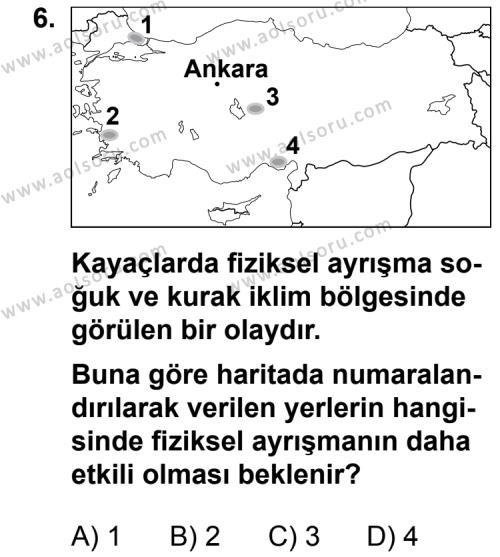 Coğrafya 3 Dersi 2013-2014 Yılı 1. Dönem Sınavı 6. Soru