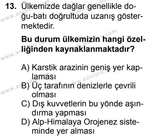 Coğrafya 3 Dersi 2014-2015 Yılı 3. Dönem Sınavı 13. Soru