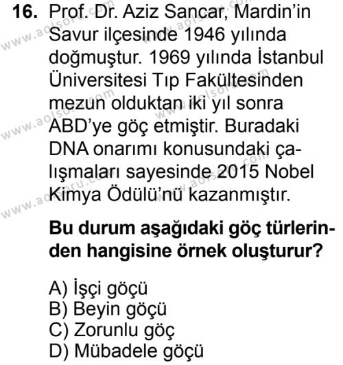Coğrafya 3 Dersi 2015-2016 Yılı 2. Dönem Sınavı 16. Soru