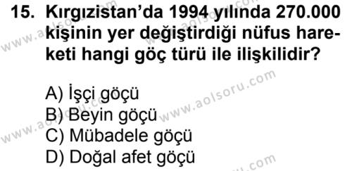 Coğrafya 3 Dersi 2016-2017 Yılı 2. Dönem Sınavı 15. Soru